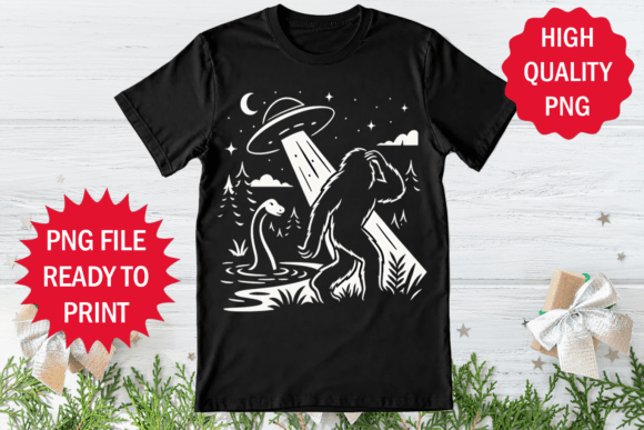 Alien Ship and Dinosaur Finding Bigfoot: A Colorful Graphic Design