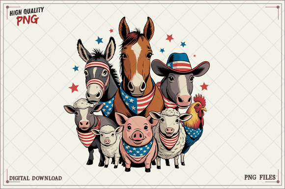 Celebrate with Patriotic Farm Animals 4th of July PNG
