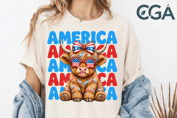 Patriotic America Highland Cow Png: Unleash Creative Pride