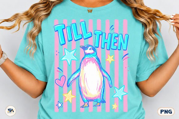 Till then Penguin PNG Stripes Design: A Retro-Modern Asset