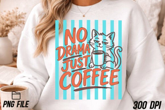Unleashing Personality with Cat & Coffee Funny Hand-Drawn PNG